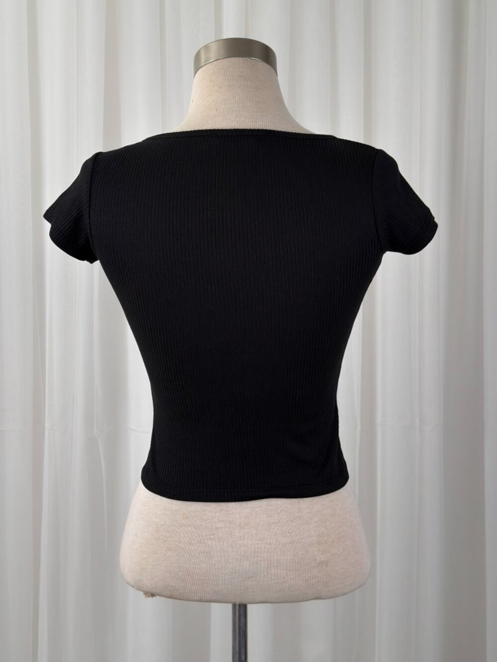 Heart Cutout Rhinestone Ribbed Crop Top Coquette Y2K Black Soft Girl Womens S - Picture 4 of 6